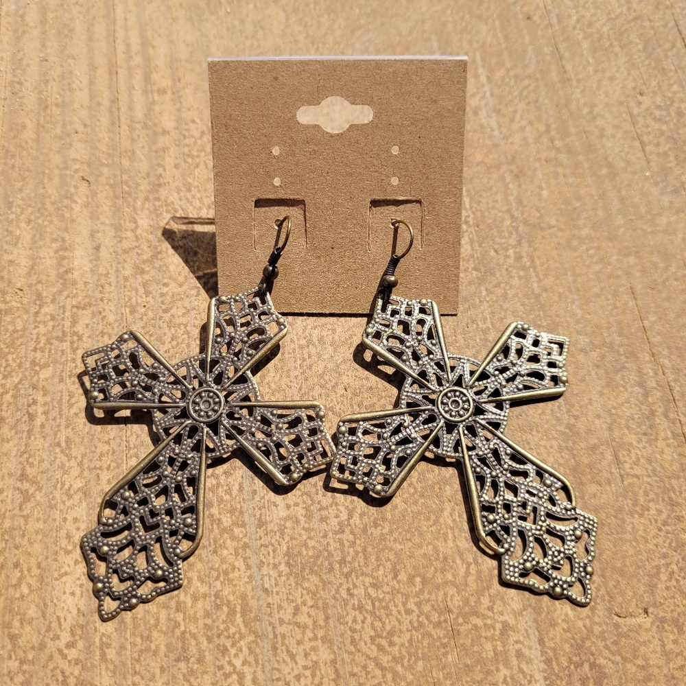 Large Cross Bronze Earrings
